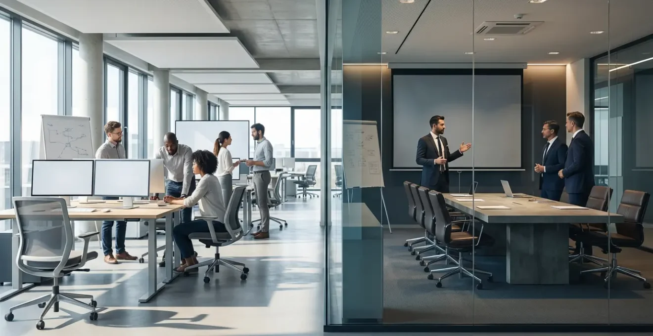 Réunion stratégique entre équipes technique et marketing sur le choix d'un CMS