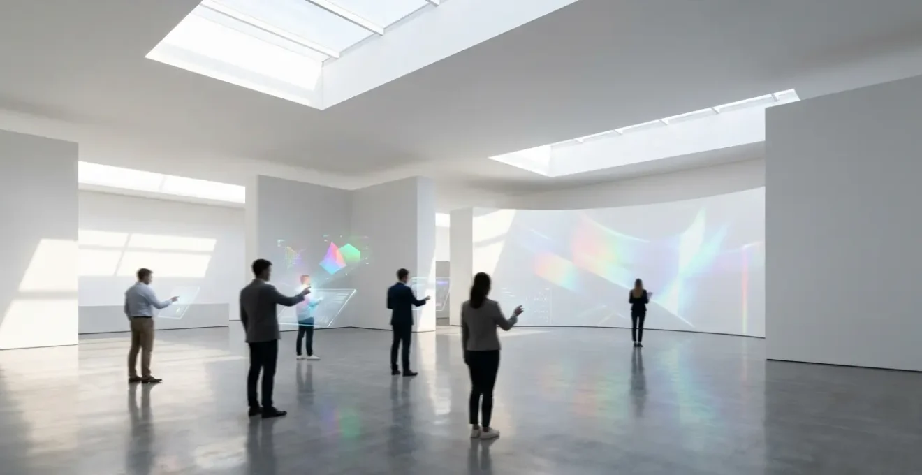 Espace moderne avec dispositifs interactifs de marketing numérique et utilisateurs engagés