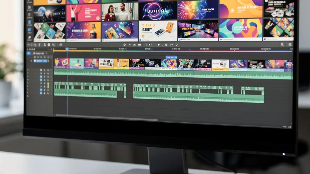 Écran d'ordinateur affichant une interface de montage vidéo intuitive avec timeline colorée