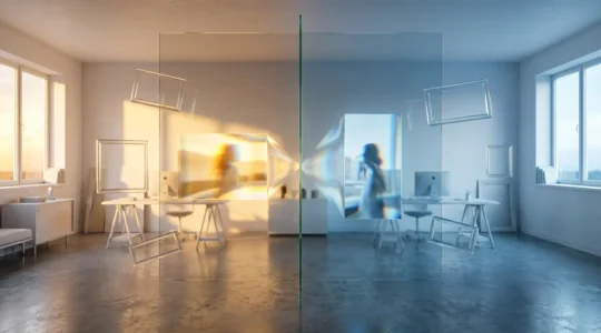 Concept visuel montrant la transformation fluide d'un visuel publicitaire entre format horizontal et vertical