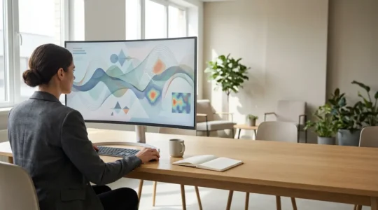 Stratège analysant un tableau de bord de performance marketing avec des indicateurs de coût d'acquisition client