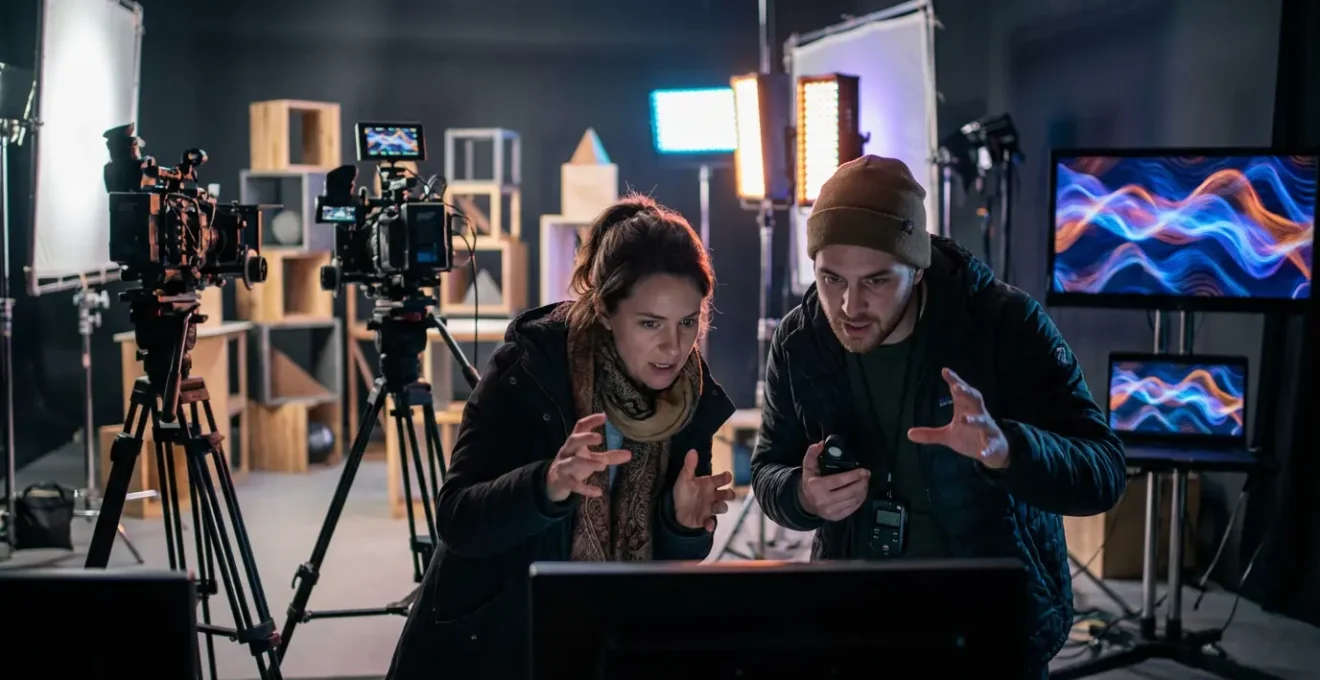 Studio de production montrant différents cadrages pour formats vidéo multiples