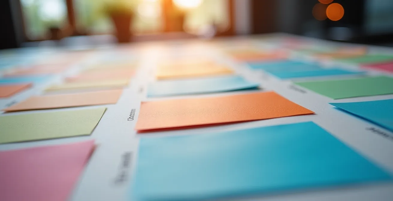 Vue macro de templates de gestion de projet avec détails de workflow colorés