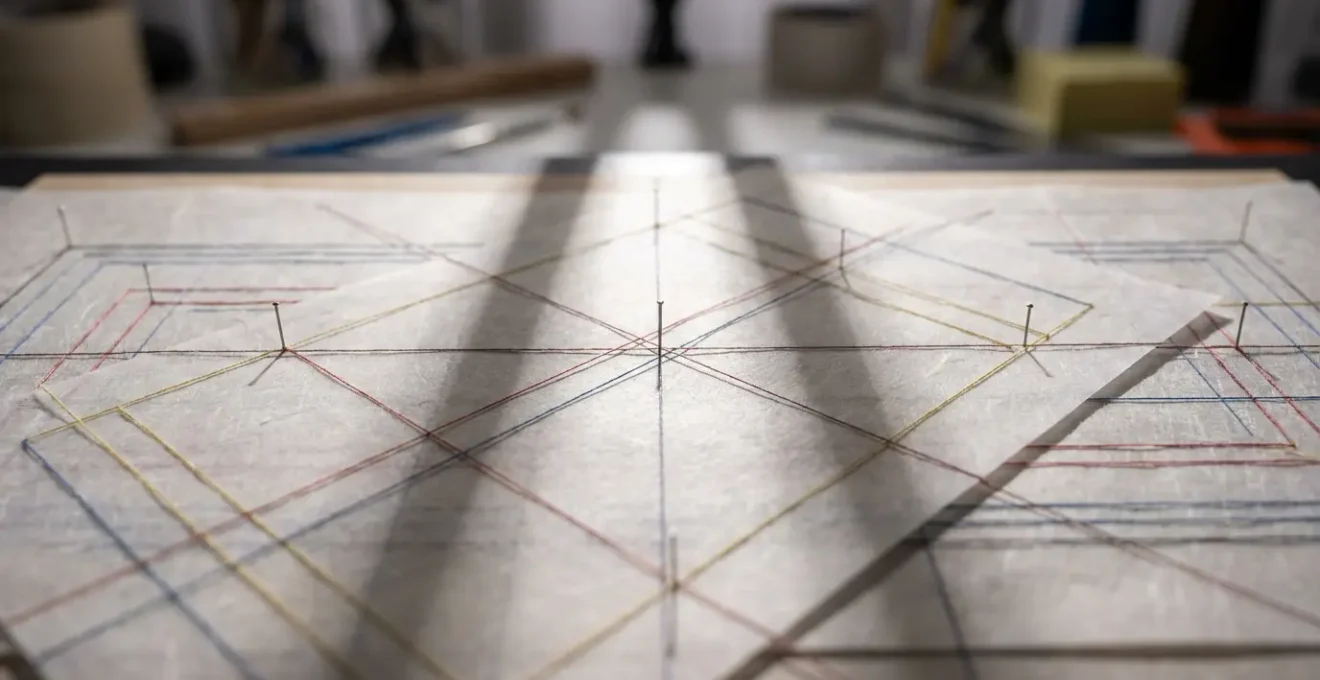 Vue macro détaillée d'une grille de composition montrant les zones stratégiques pour différents formats